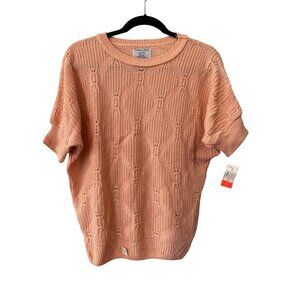 Vintage College Point Sweater XL Diamond Knit Short Sleeve Peach Deadstock NEW
